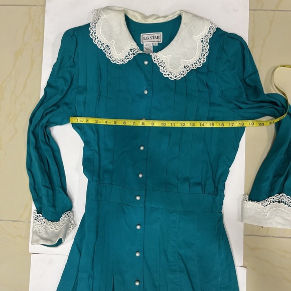 Vtg 80s L.G.STAR Cottagecore Pearl Button Yolk Collar Prairie Dress 16 - Picture 13 of 15